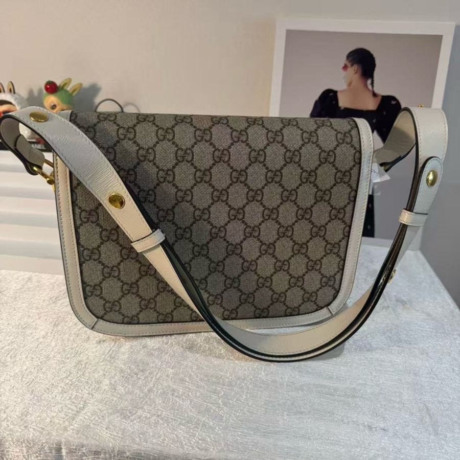 Gucci 古馳1955馬鞍包中號 白色老花-1