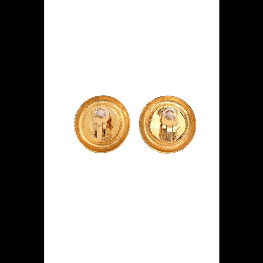 Chanel 88年素金字母滚边珍珠耳夹-14