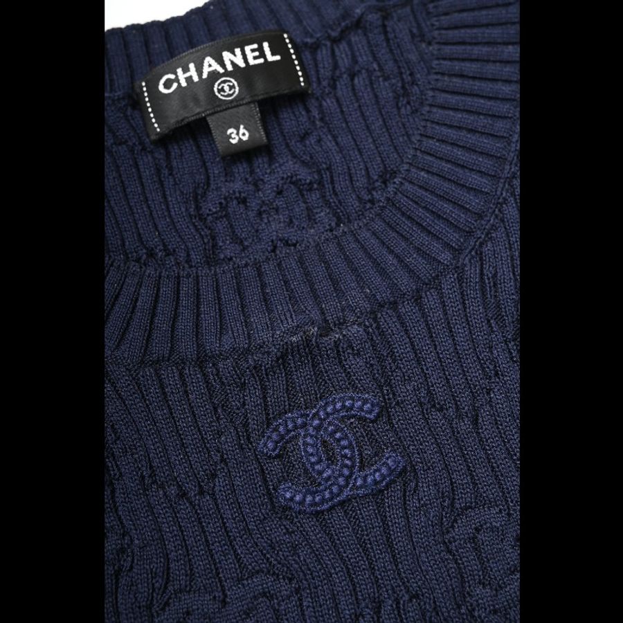 Chanel 21P深蓝色cc针织短袖上衣外套-2