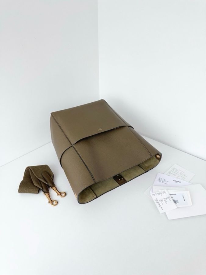 ✨Celine|Sangle Bucket全皮水桶包|卡其綠新標顆粒牛皮|中號|99新-7