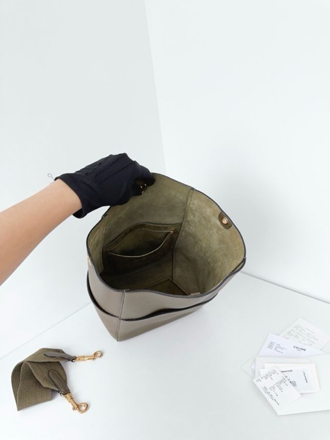 ✨Celine|Sangle Bucket全皮水桶包|卡其綠新標顆粒牛皮|中號|99新-8