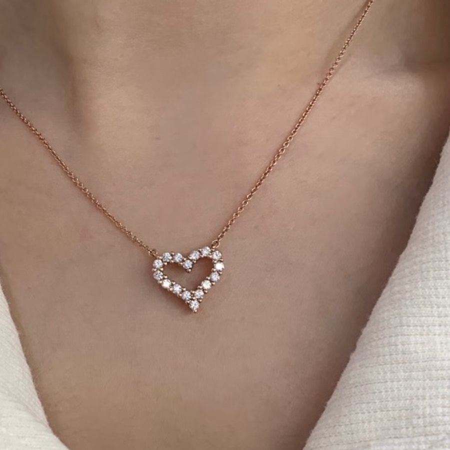 Tiffany 蒂芙尼 Elsa系列 18K金滿鑽愛心項鍊 附件盒子-1