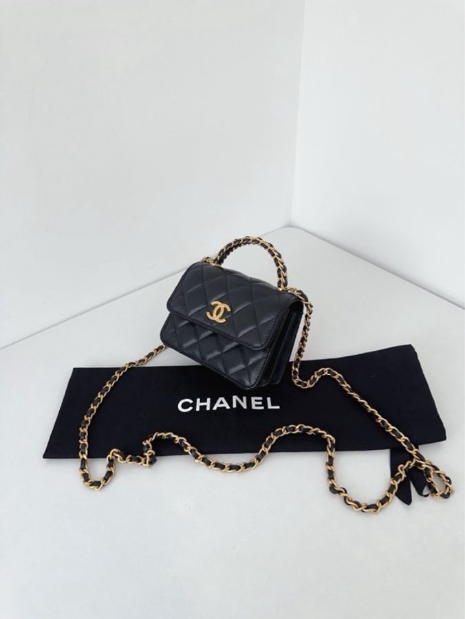 💎Chanel香奈兒|mini Kelly 22K 黑金手柄 菱格紋皮穿鏈|手提單肩斜挎包 風琴包 |98新芯片款-3