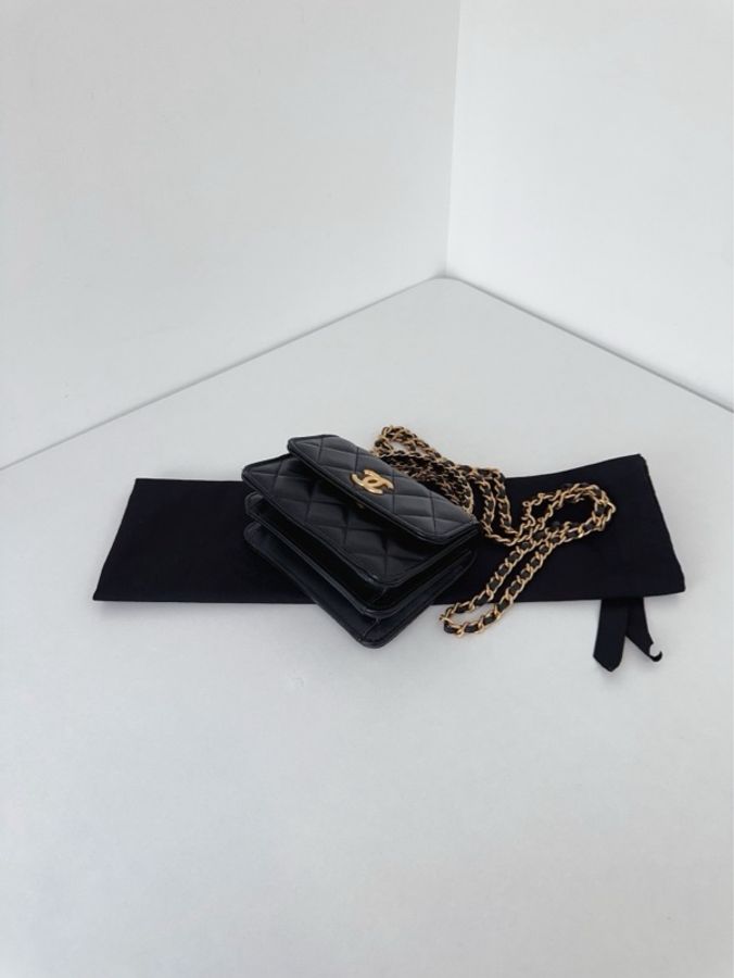 💎Chanel香奈兒|mini Kelly 22K 黑金手柄 菱格紋皮穿鏈|手提單肩斜挎包 風琴包 |98新芯片款-5