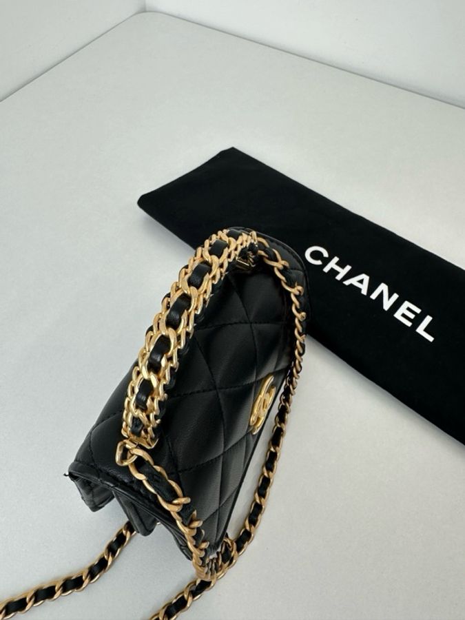 💎Chanel香奈兒|mini Kelly 22K 黑金手柄 菱格紋皮穿鏈|手提單肩斜挎包 風琴包 |98新芯片款-8