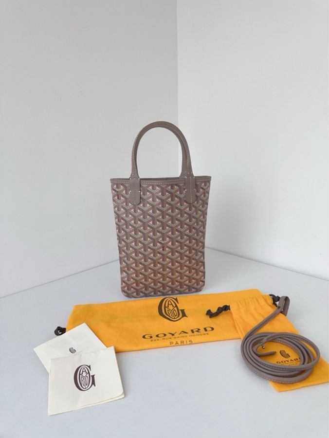 ✨Goyard|週年全球限定🤩Poitiers mini tote 灰粉色老花肩帶款 |98新-2