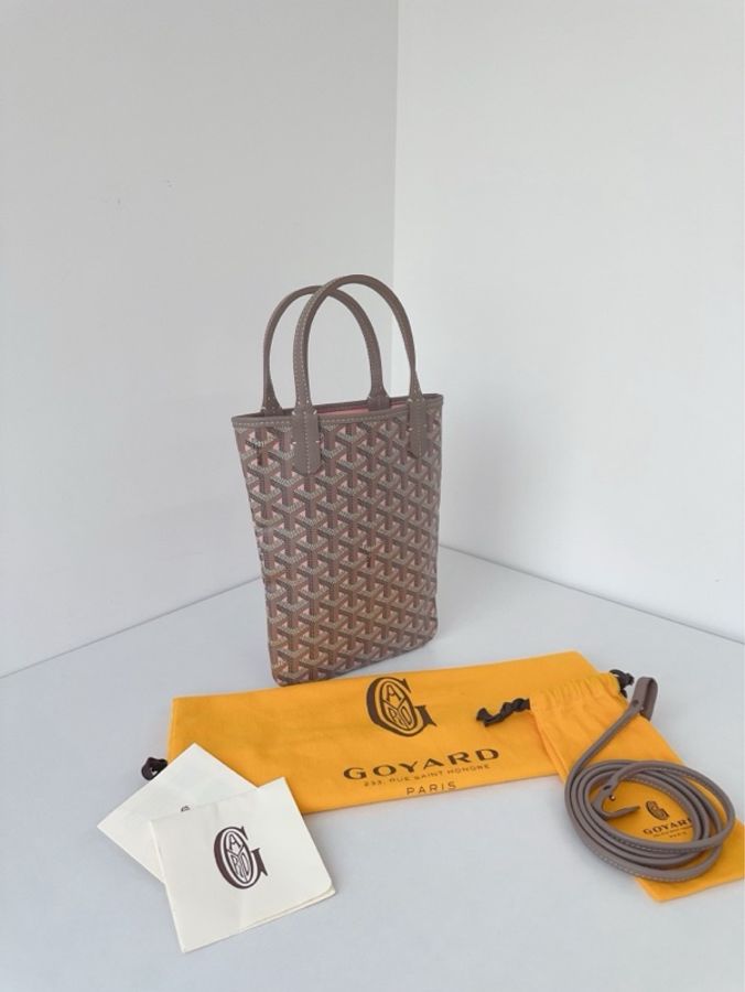 ✨Goyard|週年全球限定🤩Poitiers mini tote 灰粉色老花肩帶款 |98新-3
