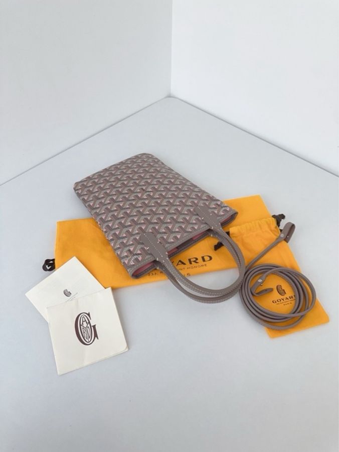✨Goyard|週年全球限定🤩Poitiers mini tote 灰粉色老花肩帶款 |98新-4