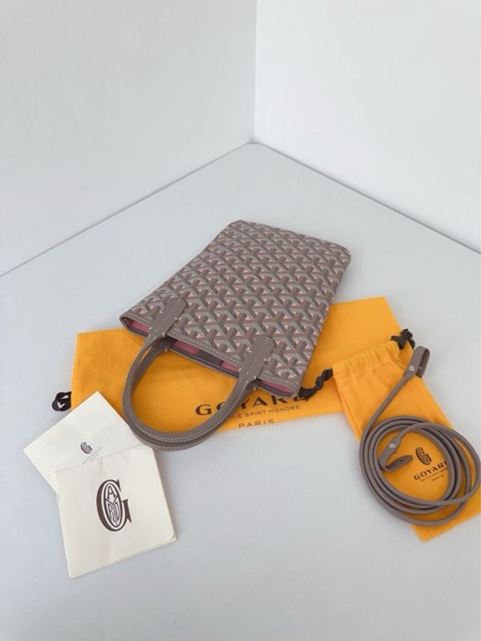 ✨Goyard|週年全球限定🤩Poitiers mini tote 灰粉色老花肩帶款 |98新-7