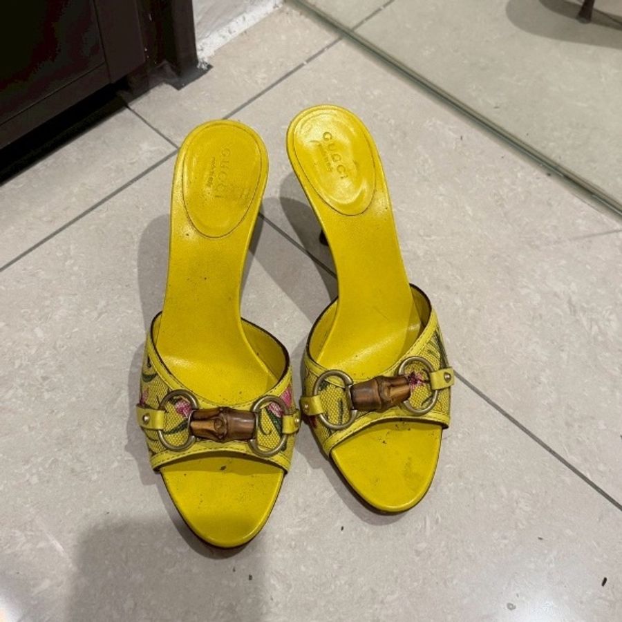 98新🌼#Gucci #黃色馬鞍扣 #高跟涼鞋 #36.5碼-0