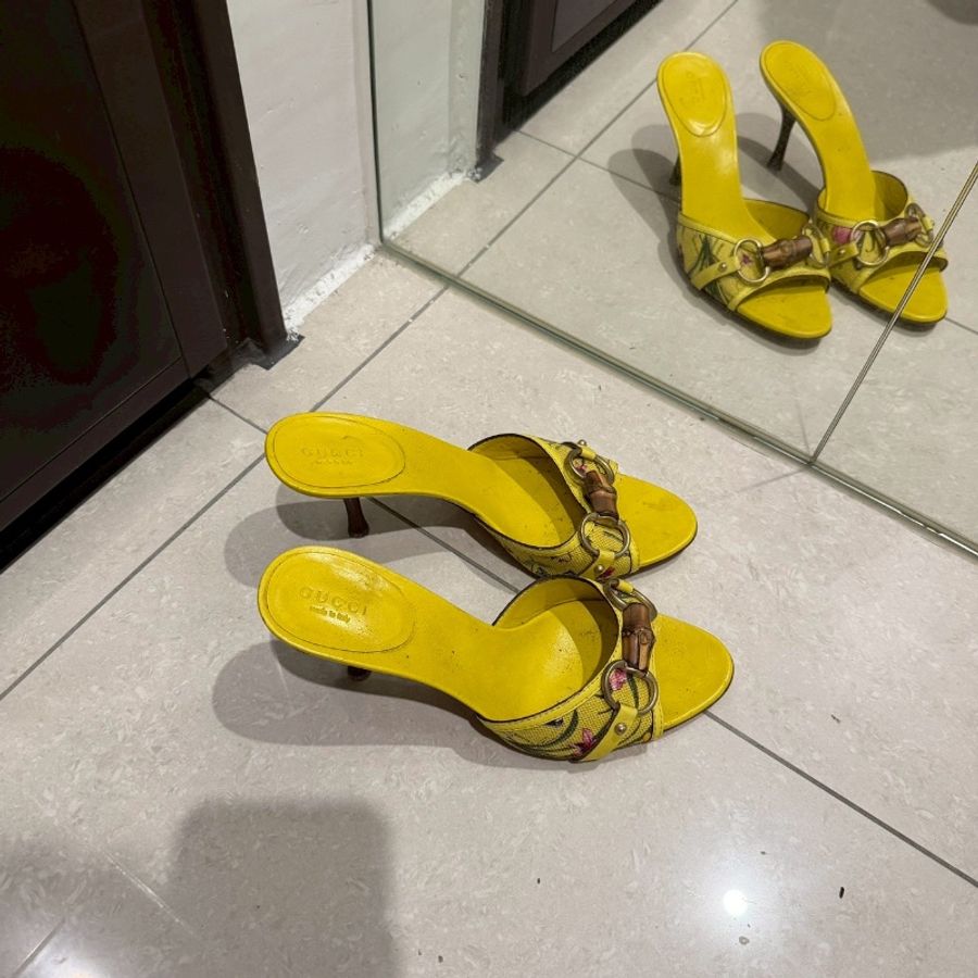 98新🌼#Gucci #黃色馬鞍扣 #高跟涼鞋 #36.5碼-1