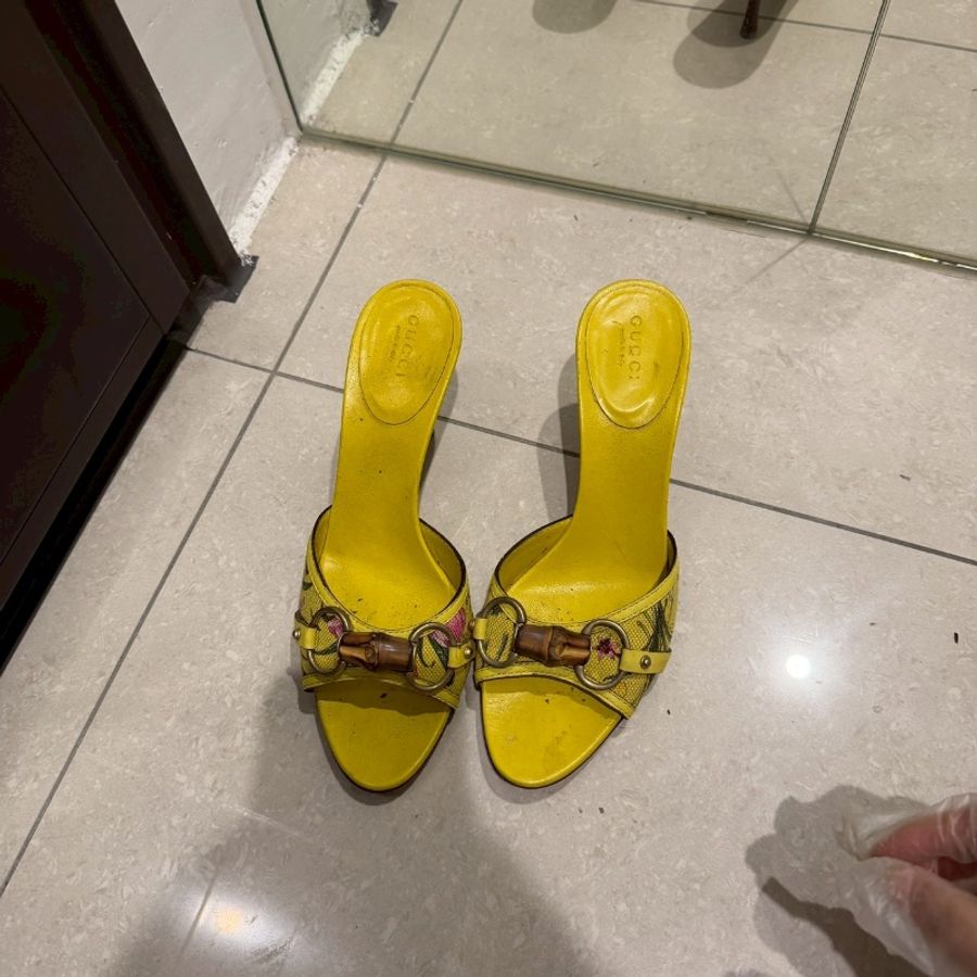 98新🌼#Gucci #黃色馬鞍扣 #高跟涼鞋 #36.5碼-5
