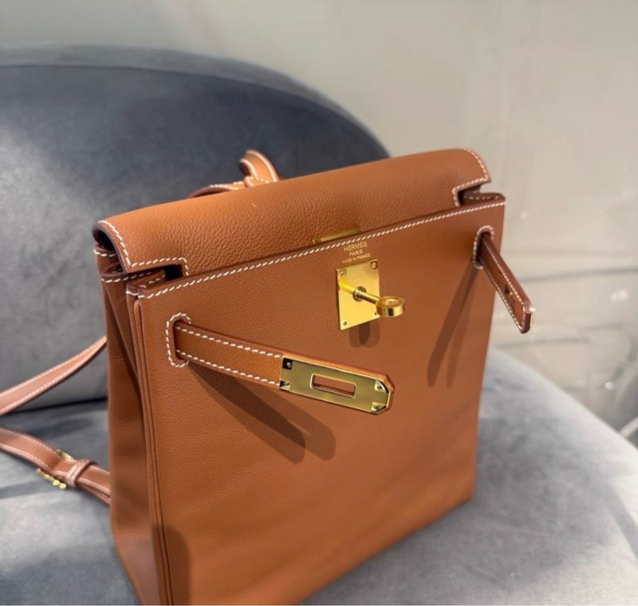 99新 Z刻 愛馬仕Hermes kelly ado 金棕金扣 ec皮-1