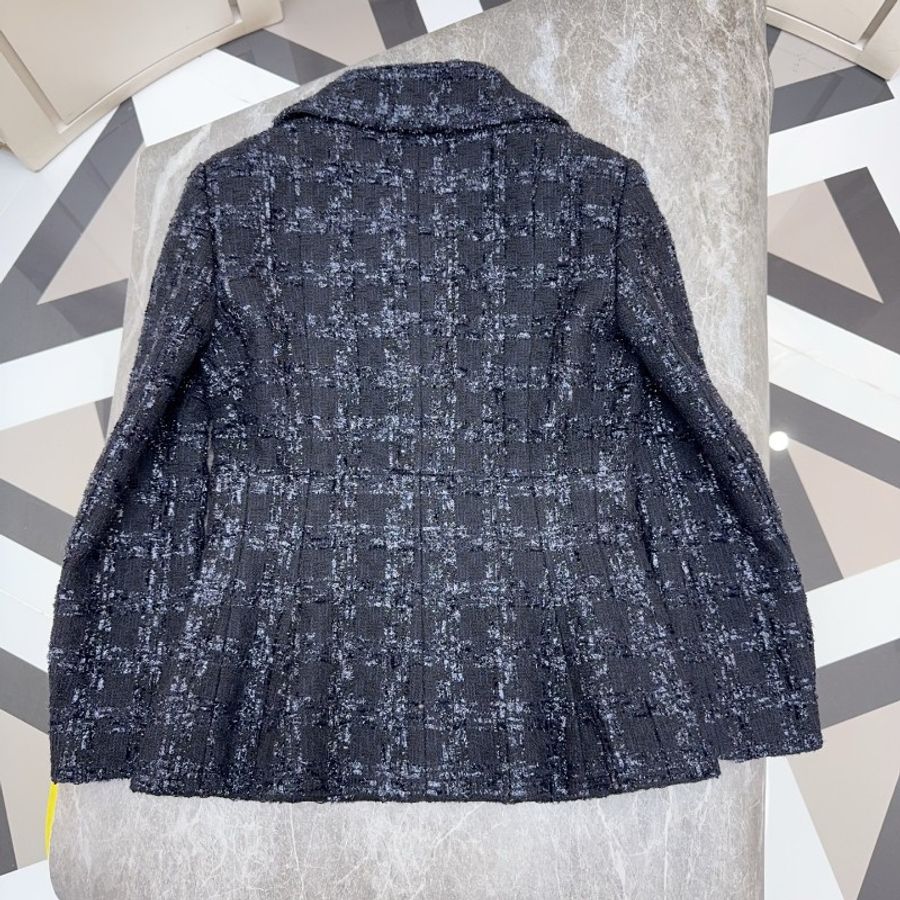 CHANEL 漢堡系列黑色粗花呢外套34碼-1