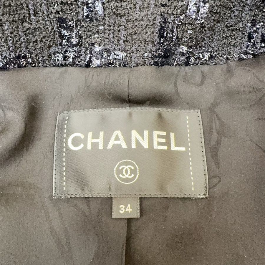 CHANEL 漢堡系列黑色粗花呢外套34碼-4