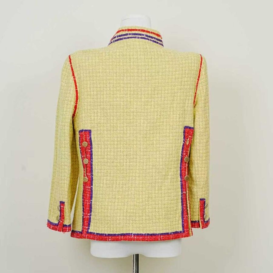 Chanel 香奈兒42碼 vintage 黃色粗花呢小香風毛呢外套-3