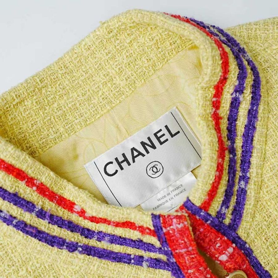 Chanel 香奈兒42碼 vintage 黃色粗花呢小香風毛呢外套-4