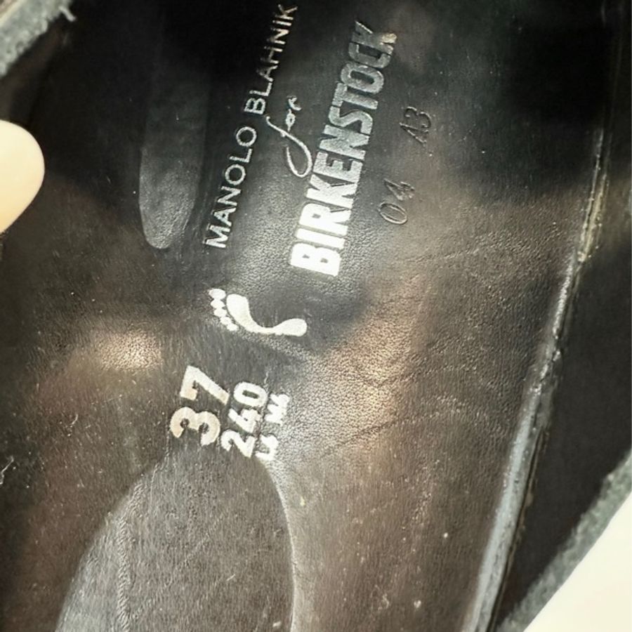 Birkenstock x Manolo Blahnik Boston 聯名水鑽扣黑色光面牛皮穆勒拖鞋|EU37-7