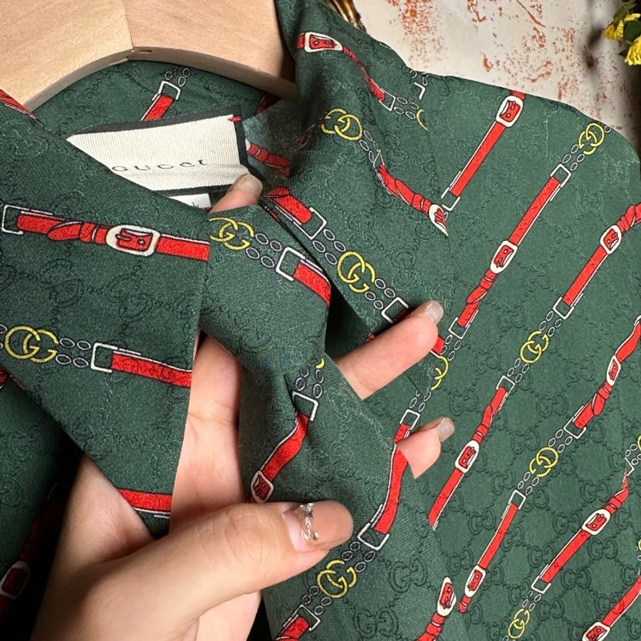 Gucci古馳真絲領帶款連身裙-8