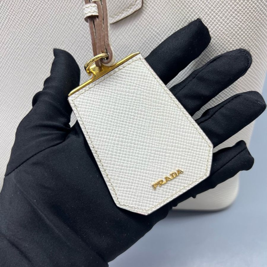 Prada double手提包白色牛皮-5
