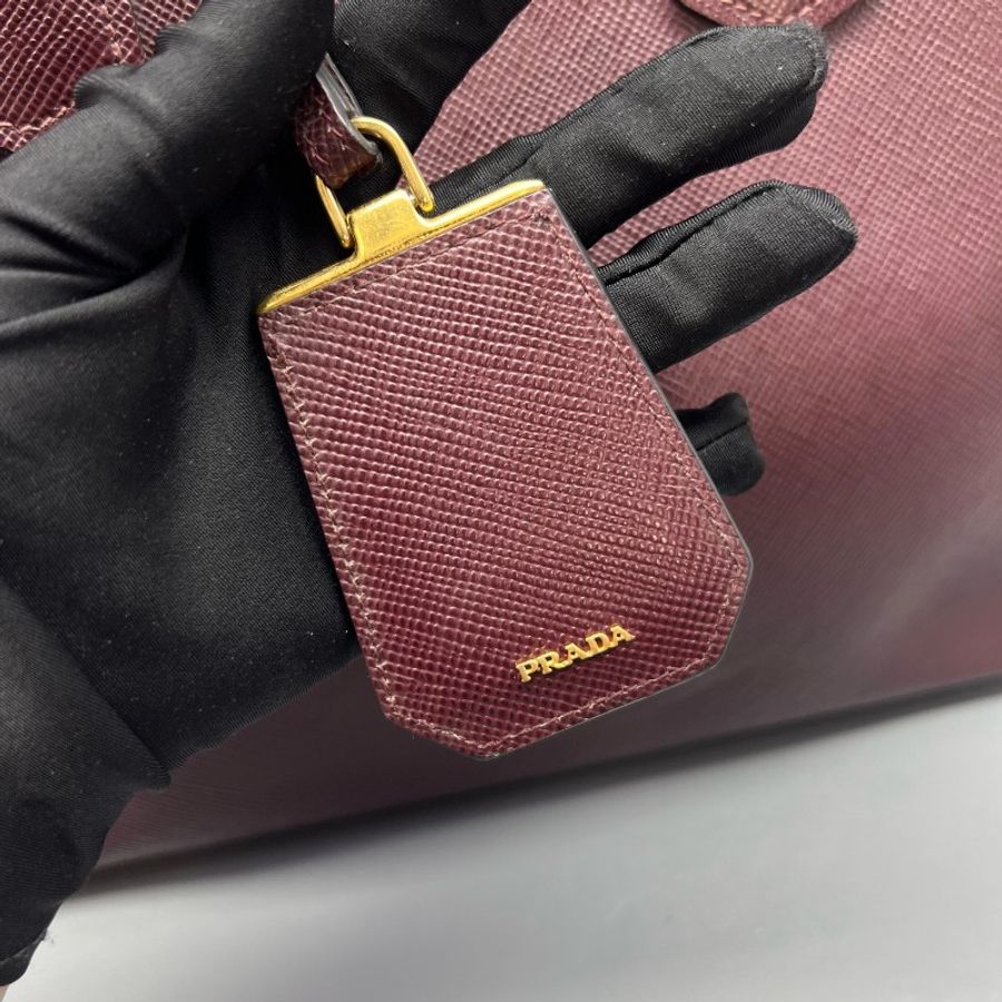 Prada double手提包酒紅色牛皮-5