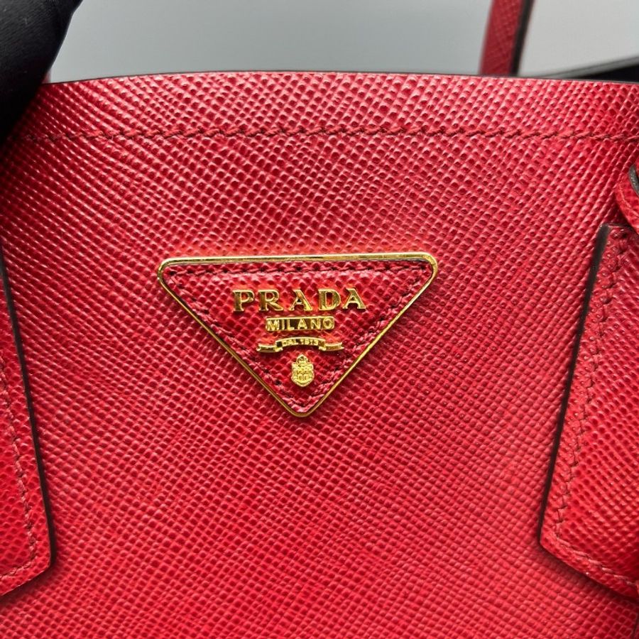 Prada 手提包double紅色牛皮-4