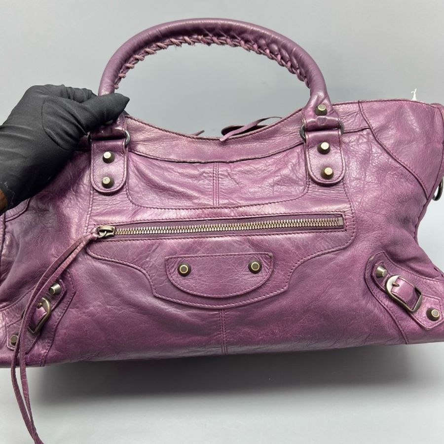 Balenciaga機車包紫色 斜背包肩背包-4