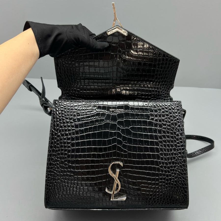 YSL cassandra郵差包黑銀鱷壓-5