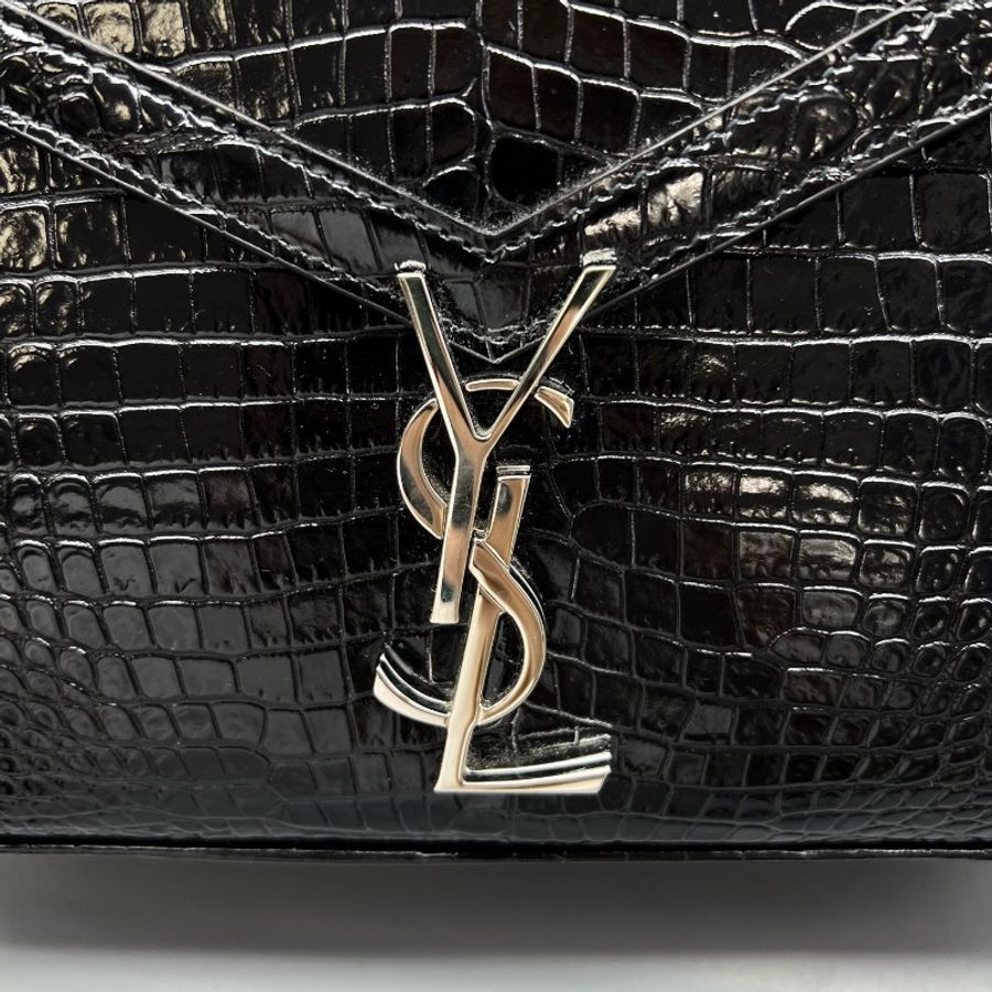 YSL cassandra郵差包黑銀鱷壓-7