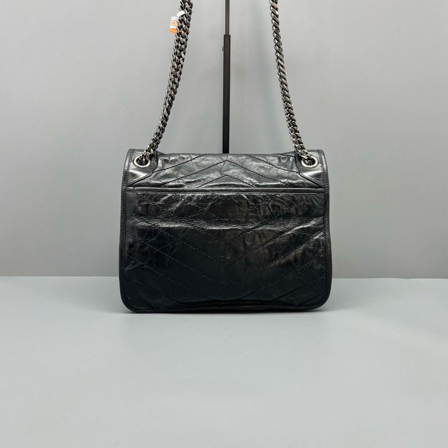 YSL Niki鏈條包黑色中號d扣 油蠟皮肩背包斜背包-1