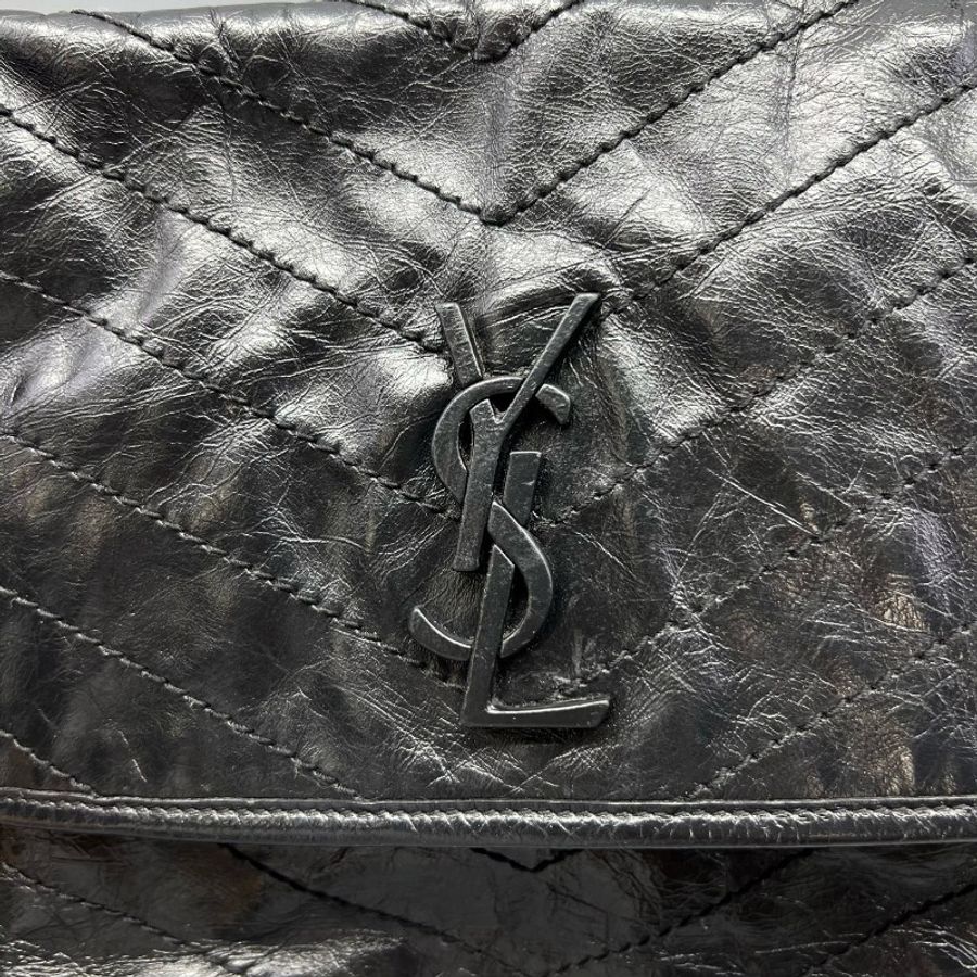 YSL Niki鏈條包黑色中號d扣 油蠟皮肩背包斜背包-5