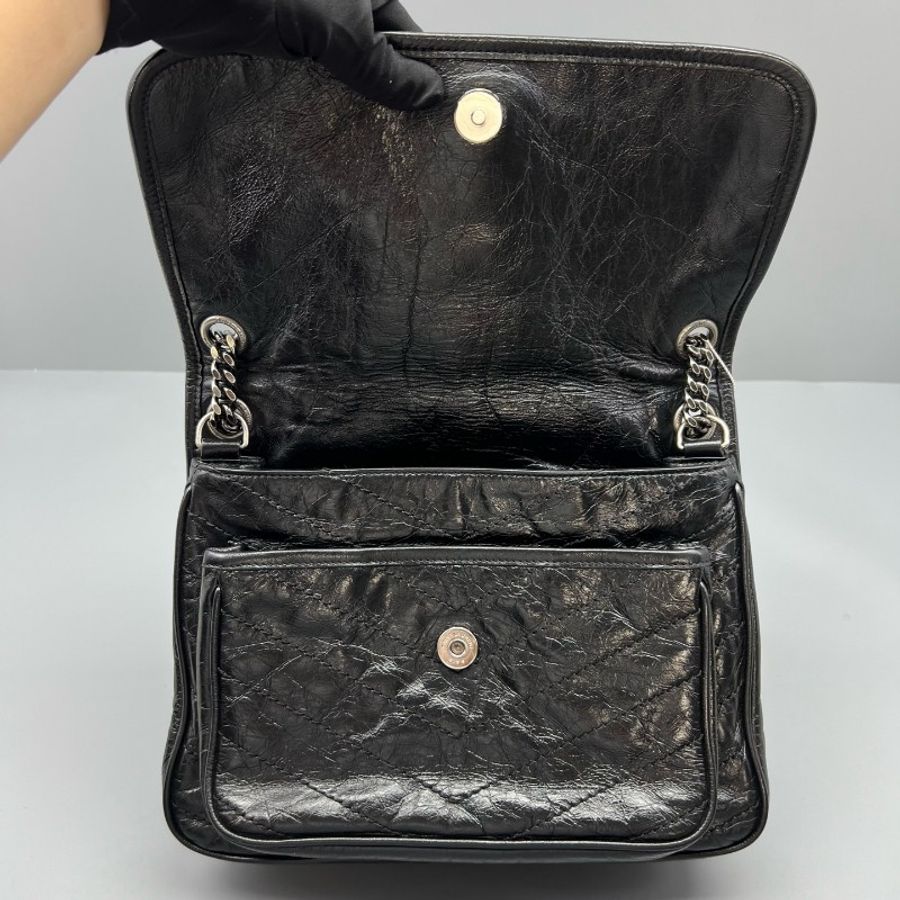YSL Niki鏈條包黑色中號d扣 油蠟皮肩背包斜背包-6