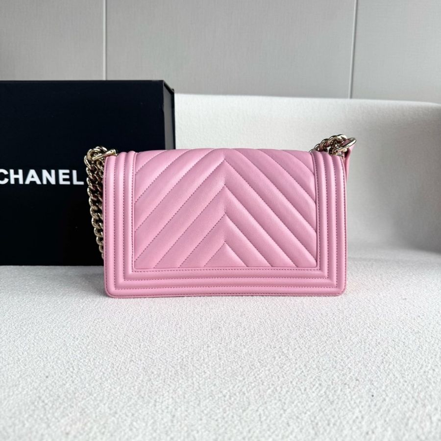 Chanel 粉色金扣 Leboy中號鏈條包 晶片款-2