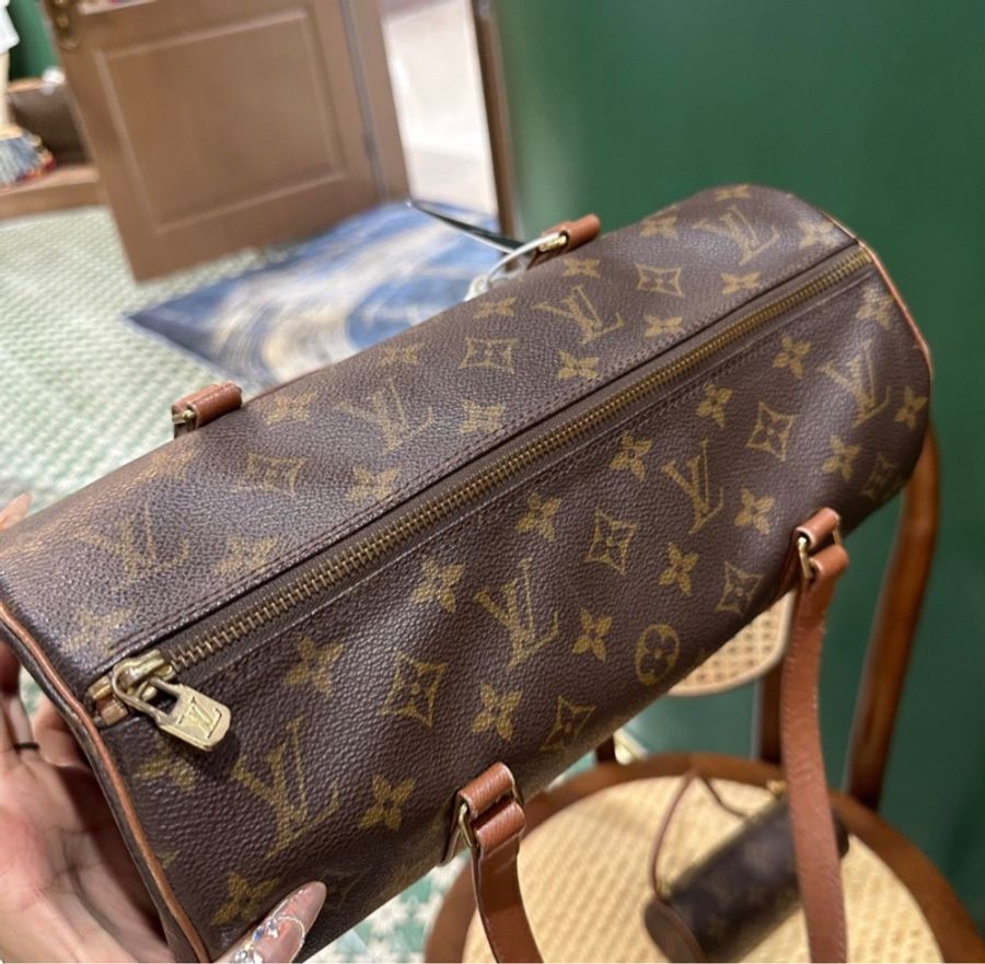 【狀況超好✨贈送子袋✨全網最低價❤️】LV老花紅皮巴比龍子母圓筒-5