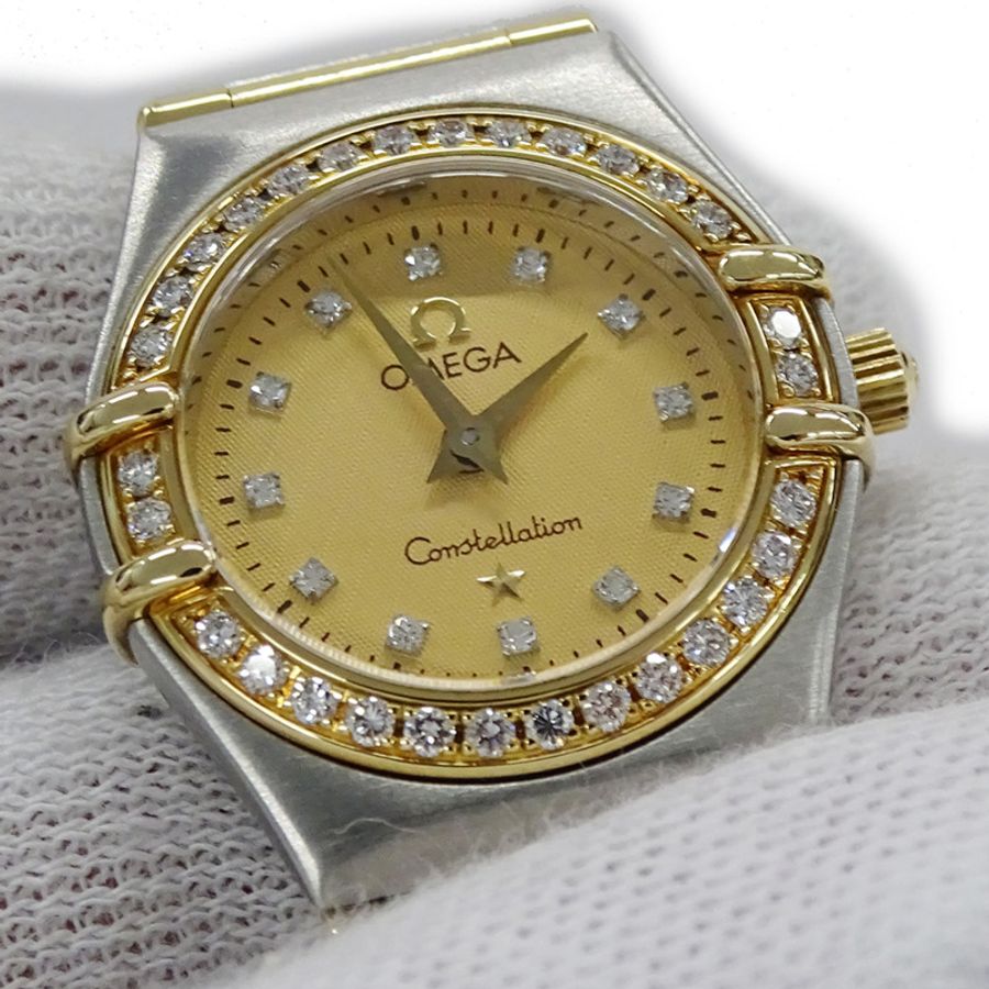 歐米茄星座系列迷你1267.15女錶,品牌名稱,鑲鑽,石英機芯,不銹鋼(SS)/黃金(YG)組合,全條錶帶-11
