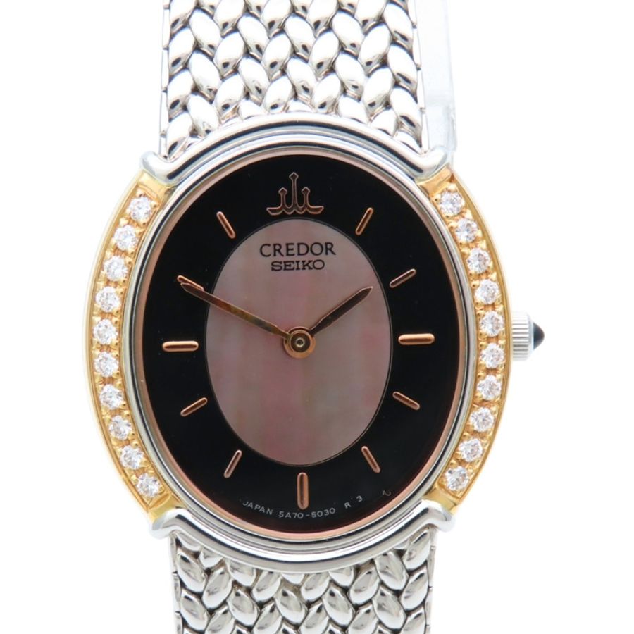 精工 Credor 5A70-3000 SS K18YG 鑲鑽錶殼女錶 SEIKO-1