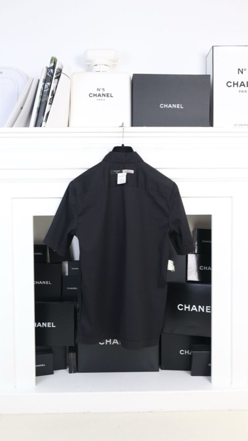 Chanel 99年黑白字母魔术贴扣短袖衬衫上衣-4