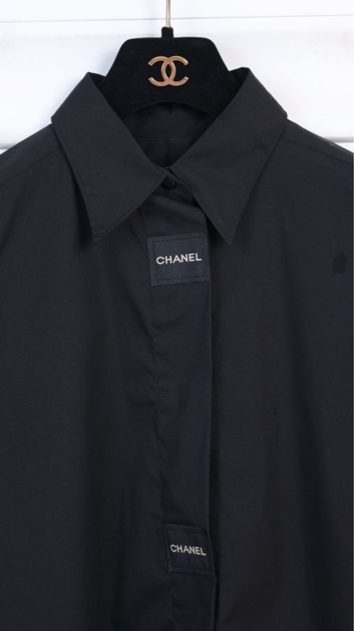 Chanel 99年黑白字母魔术贴扣短袖衬衫上衣-8