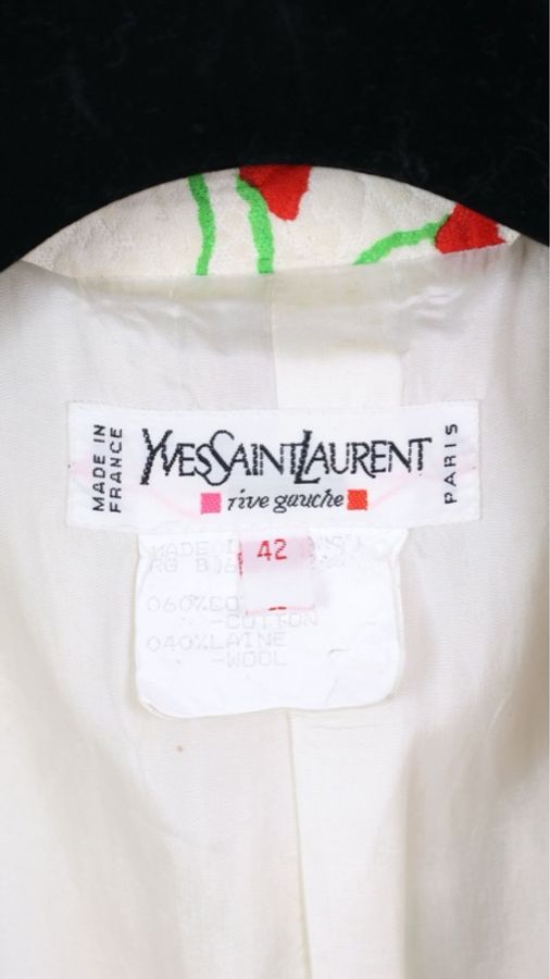 YSL白色浮雕彩色花卉图案西装外套-9