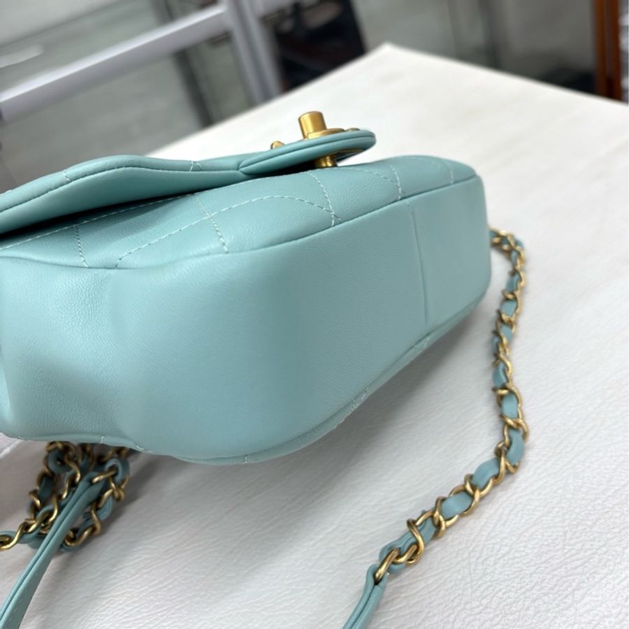 【近新閒置品】香奈兒 Chanel Tiffany藍圓環手柄方胖子手提斜背鏈條包 鐳射28開無卡-6