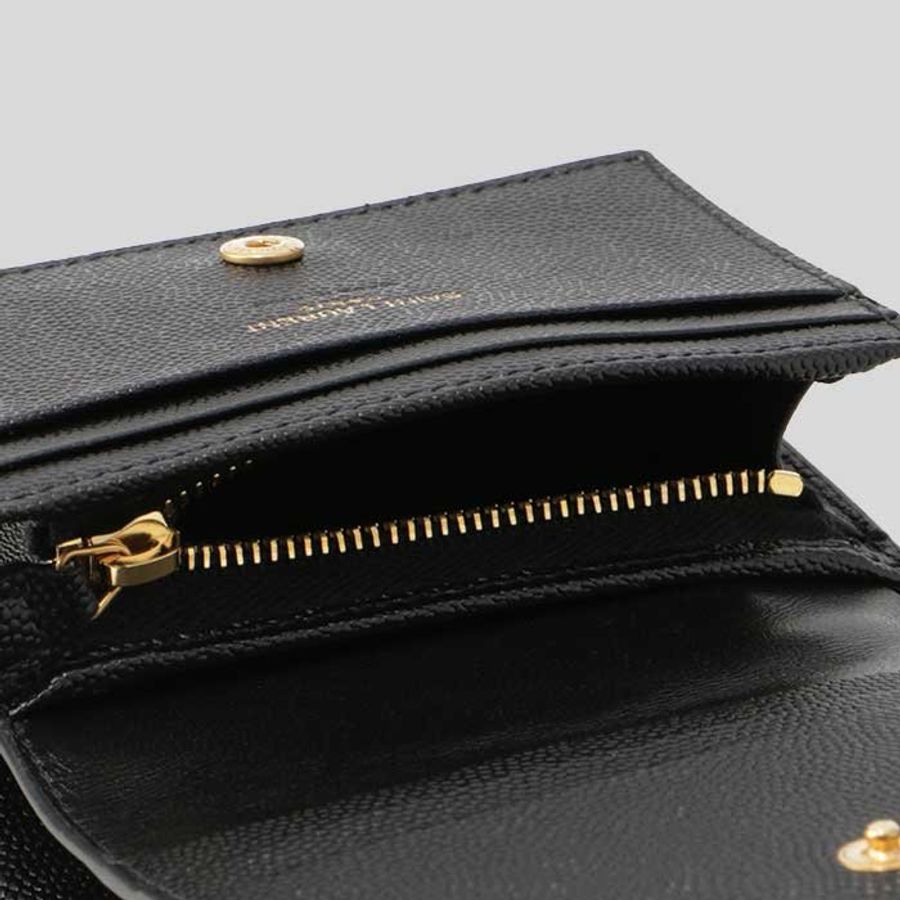 【YSL】專櫃經典款MONOGRAM系列V字縫線魚子醬牛皮金屬LOGO對開短夾/手拿包(金色金屬)-4