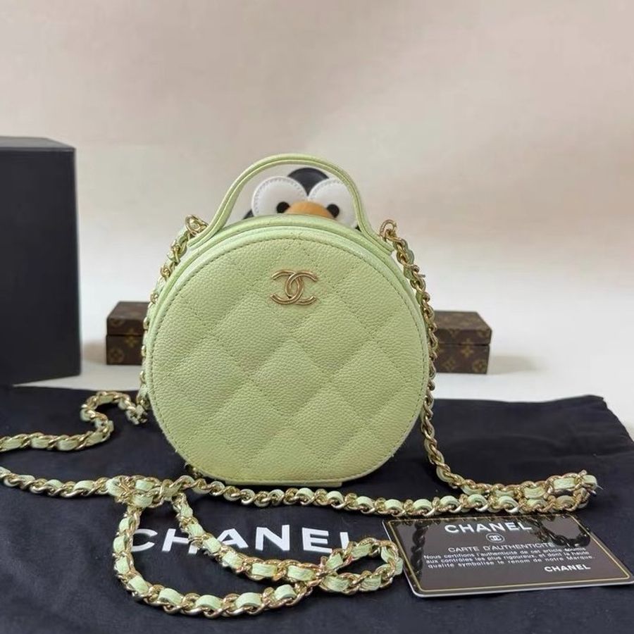 Chanel 22C圓餅包,氣泡綠 荔枝皮,mini小號 99新配件塵袋 保卡-2