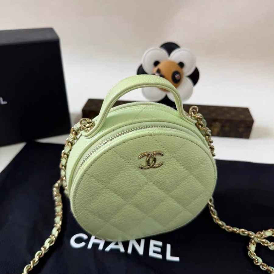Chanel 22C圓餅包,氣泡綠 荔枝皮,mini小號 99新配件塵袋 保卡-3