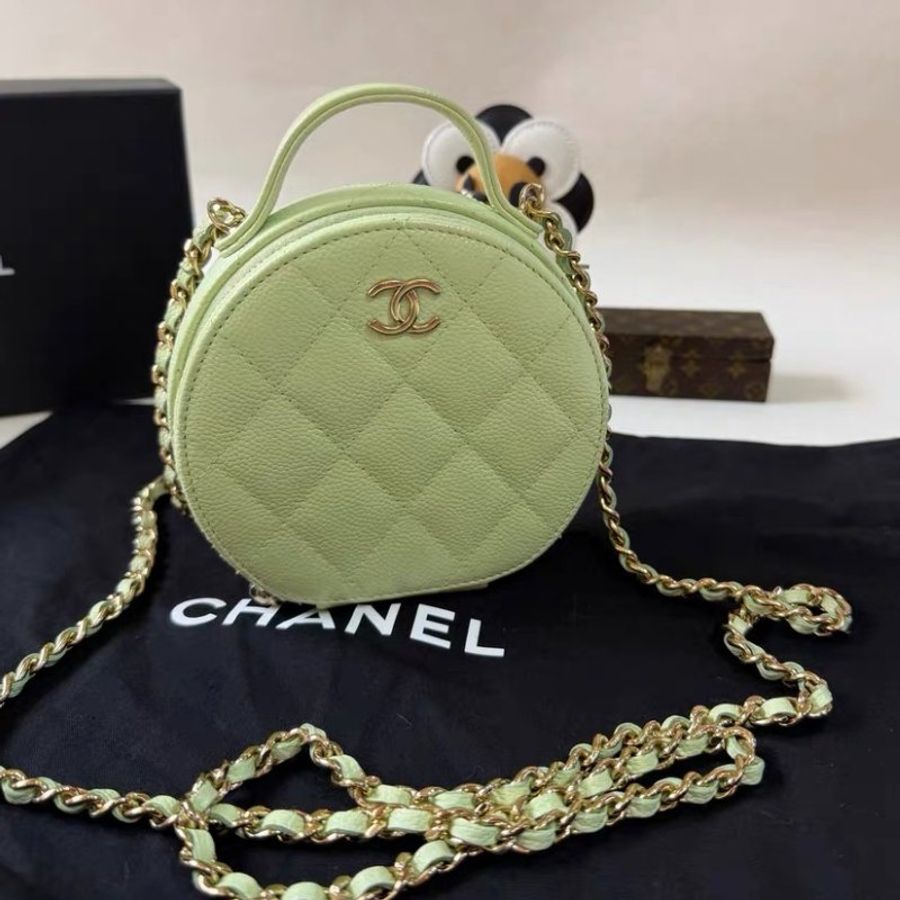 Chanel 22C圓餅包,氣泡綠 荔枝皮,mini小號 99新配件塵袋 保卡-4