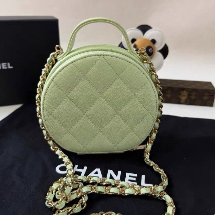 Chanel 22C圓餅包,氣泡綠 荔枝皮,mini小號 99新配件塵袋 保卡-6