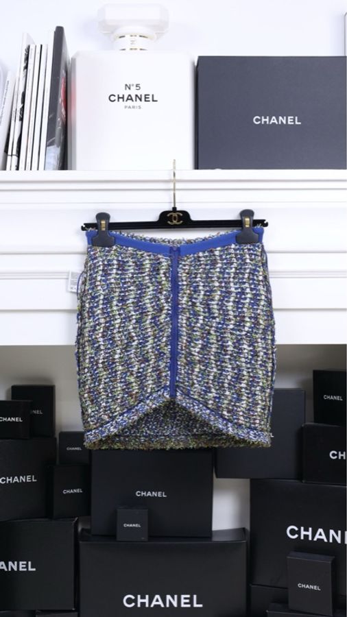 Chanel 15年蓝绿粗花呢半裙-0