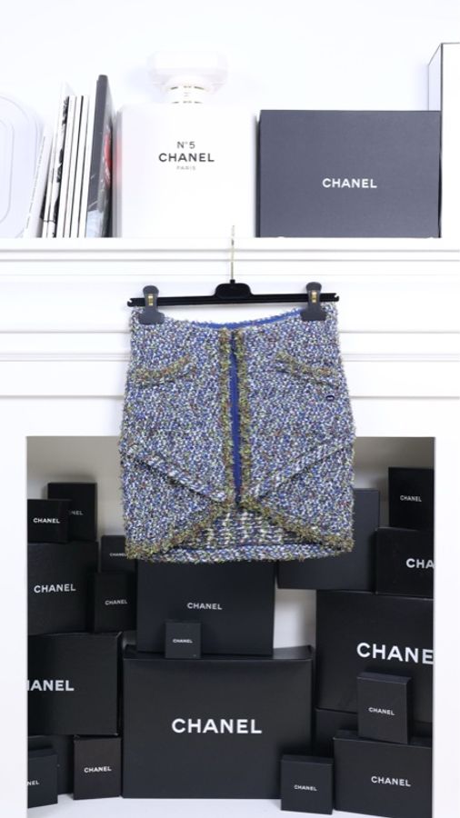 Chanel 15年蓝绿粗花呢半裙-1