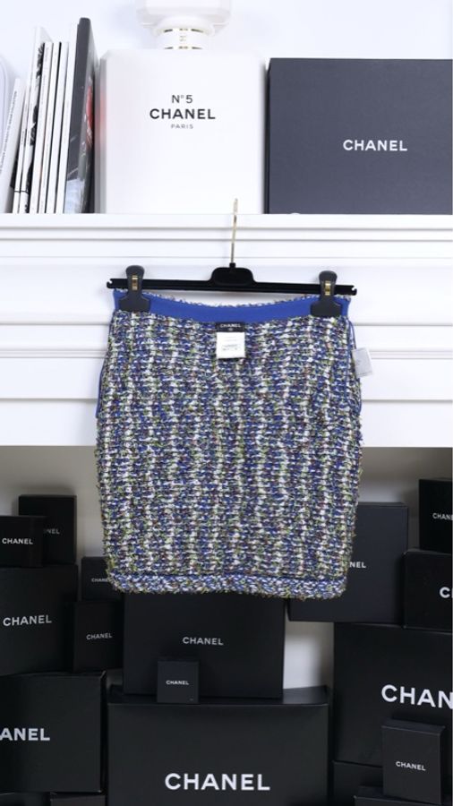 Chanel 15年蓝绿粗花呢半裙-2