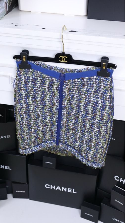 Chanel 15年蓝绿粗花呢半裙-3