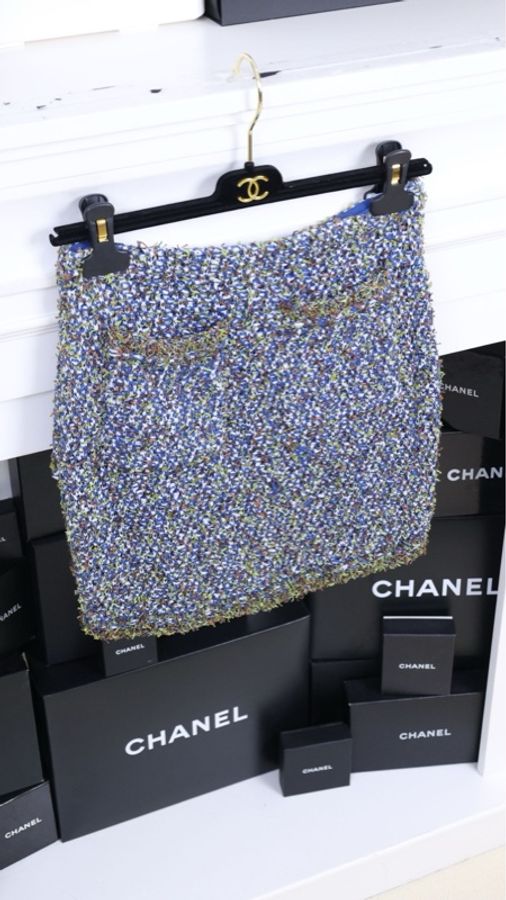 Chanel 15年蓝绿粗花呢半裙-4